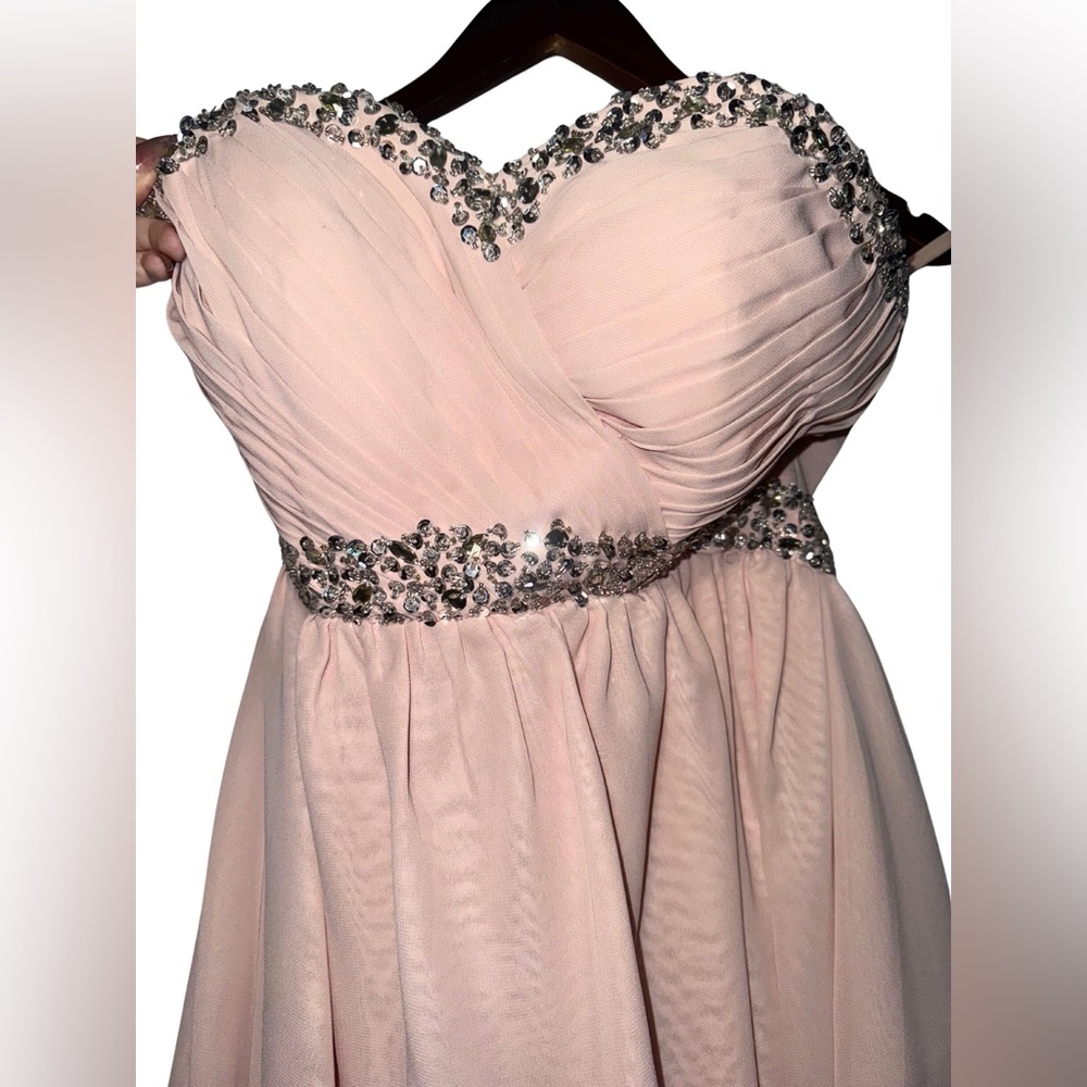 Pink Rhinestone Strapless Mini Dress - Picture 3 of 7